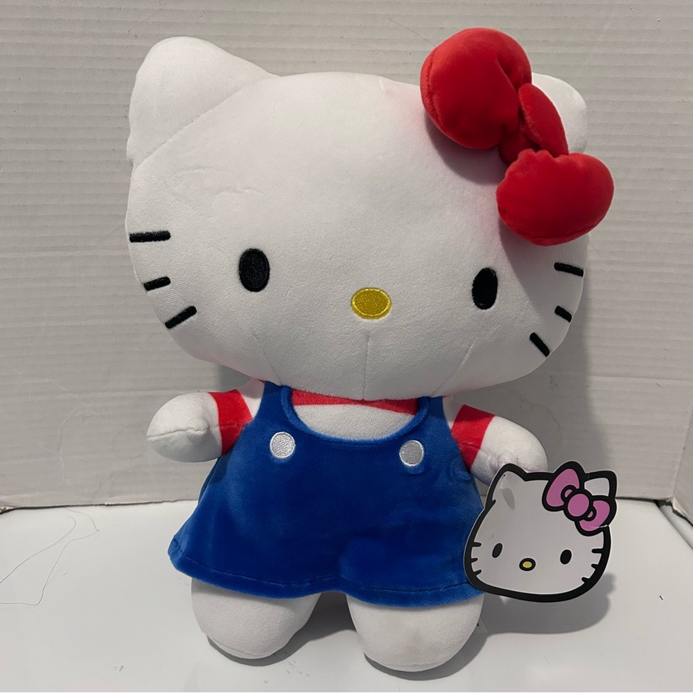 Sanrio Hello Kitty Plush with Red Bow and Blue Outfit 12”